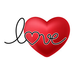LOVE. Continuous line script cursive text love. Lettering vector illustration for poster, card, banner valentine day, wedding. Hand drawn word - love with doodle heart.