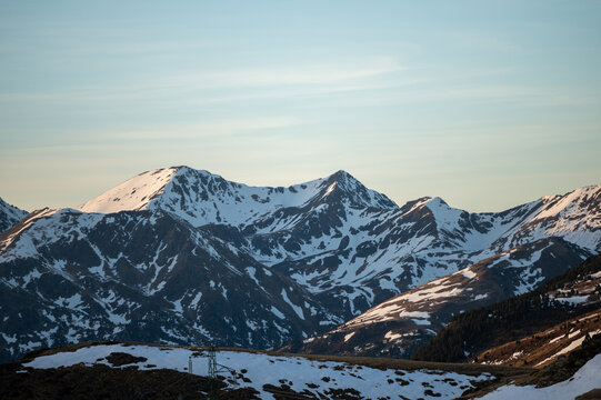 Mountains in the Pyrenees from the Grandvalira ski resort in Andorra
