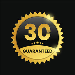 Naklejka premium vector 30 days guarantee gold and black labels on black background 