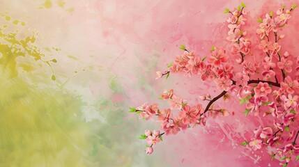 Fototapeta na wymiar Nature's Palette Revealed: Vibrant Cherry Blossoms Flourishing Amidst Textured Gradient Backdrop - Inspiring Spring-Themed Designs, Artistic Creations, and Creative Endeavors with the Beauty of Nature