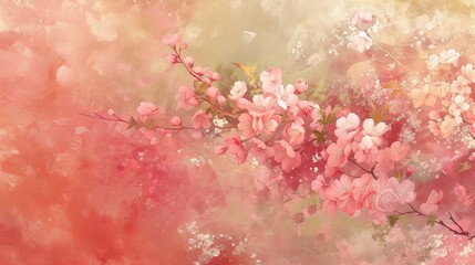 Nature's Palette Revealed: Vibrant Cherry Blossoms Flourishing Amidst Textured Gradient Backdrop - Inspiring Spring-Themed Designs, Artistic Creations, and Creative Endeavors with the Beauty of Nature
