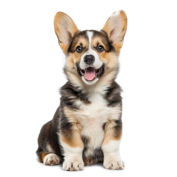 Happy Puppy Welsh Corgi, dog winking, panting and sitting on transparency background PNG
