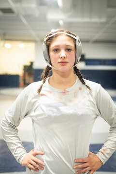 Portrait of 15 year old female  wrestler