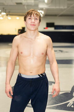Highschool portrait of male wrestler after practice