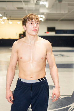 Highschool portrait of male wrestler after practice