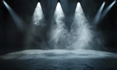 Foto op Canvas llustration of spotlights shine on stage floor in dark room, Generative AI © simba kim