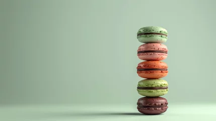 Foto op Canvas Stack of colorful macarons on green background © antkevyv