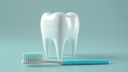 Toothbrush and tooth on blue background