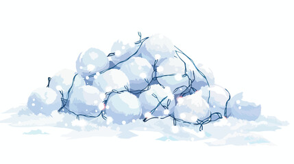 Snowballs heap with festive garland led lights.. Flat