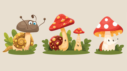 Slug and fungus cartoons flat cartoon vactor illust
