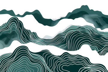 Japanese line illustration of  mountains landscape on a white background  - obrazy, fototapety, plakaty