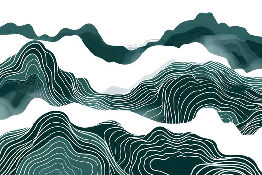 Japanese line illustration of  mountains landscape on a white background 