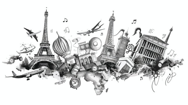 Tourism. The world music concept. Pencil drawing