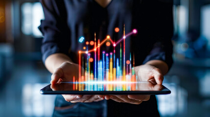 Digital Tablet Displaying Futuristic Growth Graph.