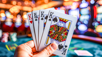 Casino Hand Revealing Royal Flush Cards.