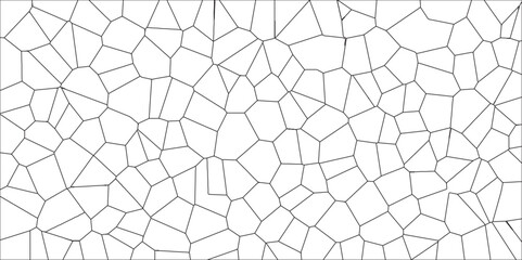 White color Broken Stained-Glass Background with black lines. Voronoi diagram background. Seamless pattern with 3d shapes vector Vintage Illustration background. Geometric Retro tiles pattern