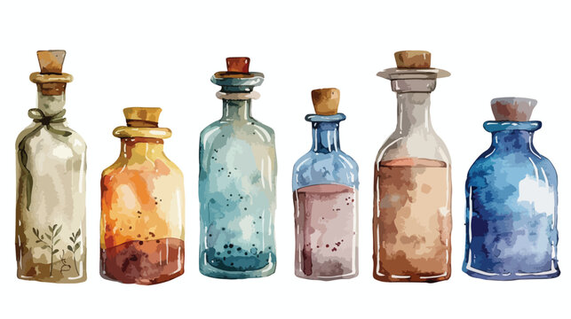 Vintage medicine bottles watercolor Flat vector isolated