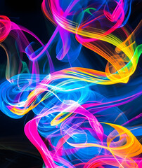 Neon lights in motion, using a long exposure effect abstract background, black background