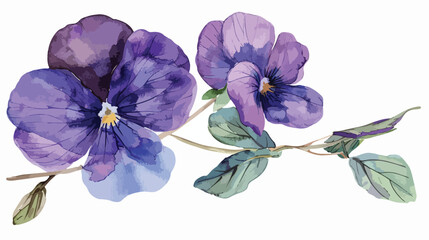 Violet flower watercolor Flat vector isolated on whit