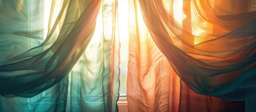 Vintage colored curtains with sunlight in the background