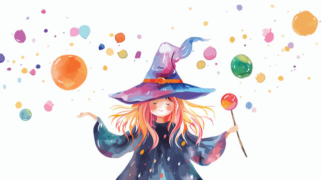 Watercolor Candy Witch Flat vector isolated on white