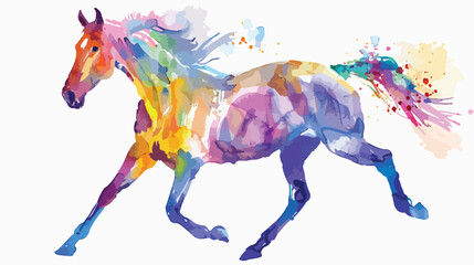 Watercolor Colorful Arabian Horse Vector Design Flat