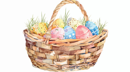 Fototapeta na wymiar Watercolor Easter Basket Flat vector isolated on whit