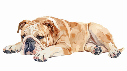 Watercolor English Bulldog  Flat vector isolated on w - obrazy, fototapety, plakaty