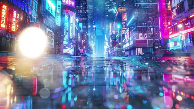 abstract neon mega city with light. 3d rendering   seamless looping overlay 4k virtual video animation background