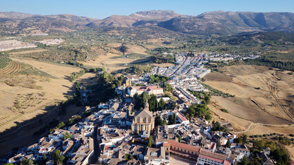 Amazing village of Ronda. White villages in the province of Malaga, Andalusia, Spain. Beautiful village on the cliff of the mountain. Touristic destination. Holidays and enjoy the sun.