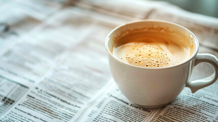 Morning routine with a coffee cup and financial newspaper, implying daily economic updates