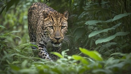 A Leopard Prowling Through The Jungle Undergrowth