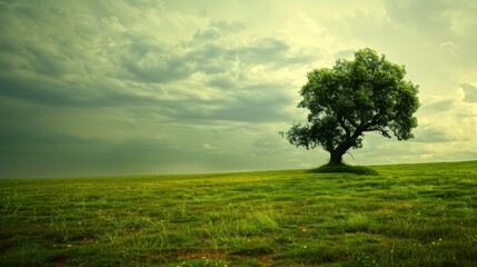 A tree stands in a field of grass