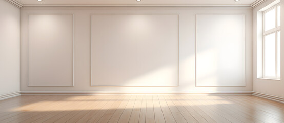 Mock up of empty room with an empty wall and wooden floor