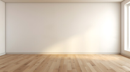 Mock up of empty room with an empty wall and wooden floor