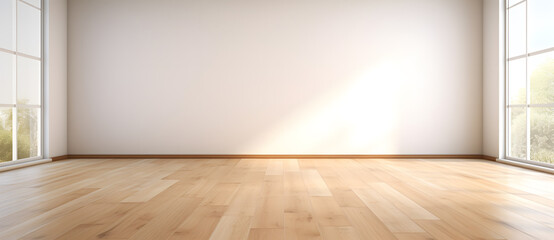 Mock up of empty room with an empty wall and wooden floor