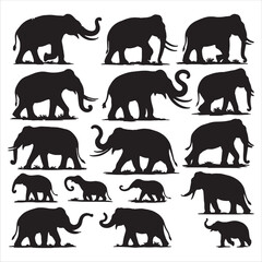 set of elephants silhouettes	