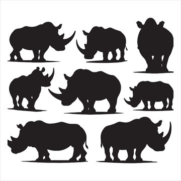 set of silhouettes of Rhino