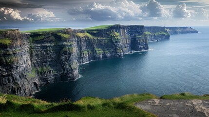A beautiful view of the ocean with a cliff in the background - obrazy, fototapety, plakaty