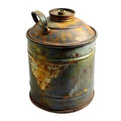 an isolated vintage grungy rusty oil can