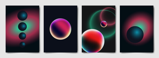 Geometric Abstract background of planets and space. Template for poster, banner, cover and design. Vector illustration set.