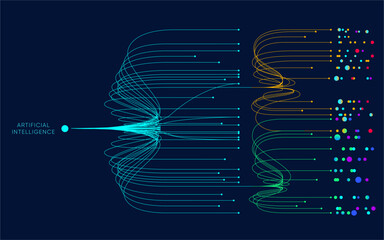 Illustration of abstract stream. Artificial intelligence. Big data, technology, AI, data transfer, data flow, large language model, generative AI