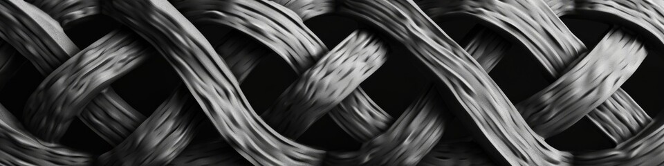 Black and white knot with interwoven geometric lines against a backdrop, background, wallpaper, banner - obrazy, fototapety, plakaty