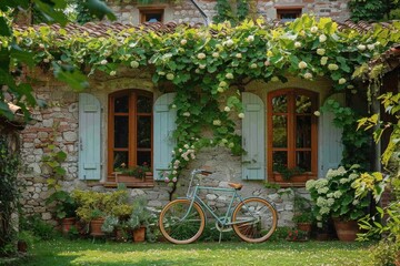 Fototapeta na wymiar Serene French Countryside Cottage Surrounded by Nature and Charm, Perfect for a Relaxing Getaway