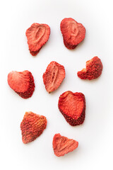 freeze dried strawberries on white background