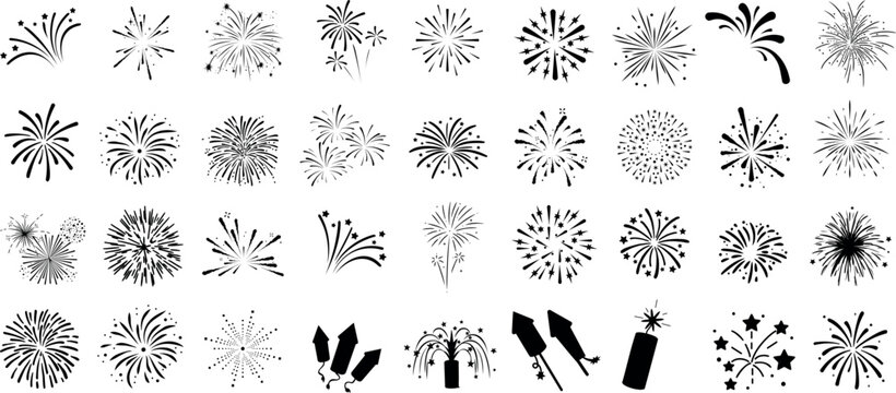 fireworks, sparklers, and rockets vector set