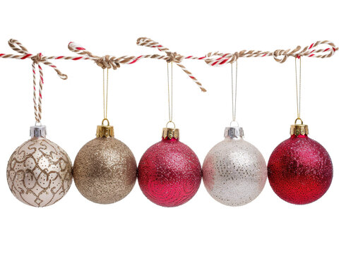 Christmas Balls and red gift isolated shiny baubles