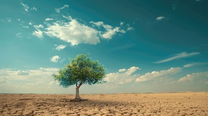 A lone tree thriving in a desert, representing resilience and the power to grow under adversity