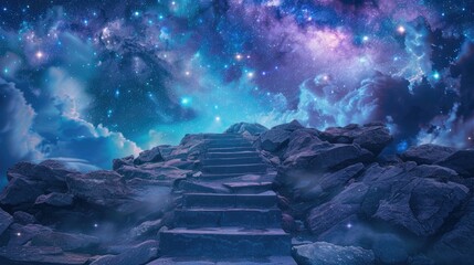 A staircase leading up to the stars, representing ambition, aspiration, and the journey to reach ones dreams