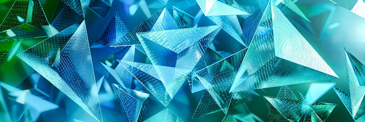 Crystal Network in Cyberspace, Abstract Geometric Blue Background with Light Connections